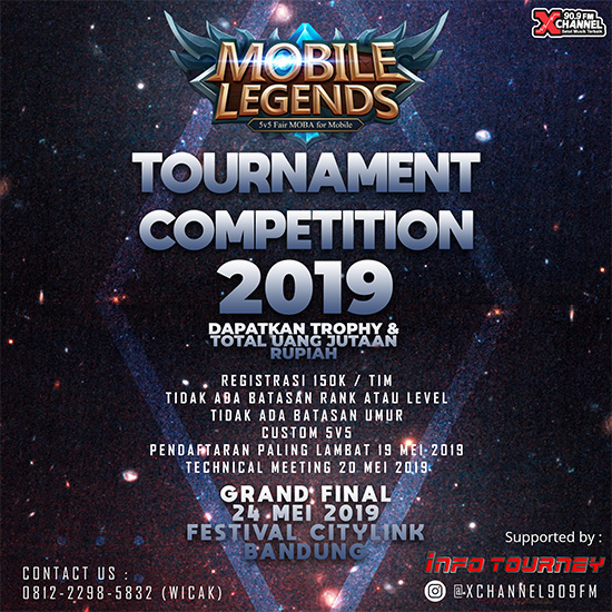 turnamen ml mole mobile legends xchannel 909 fm competition mei 2019 poster