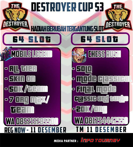 turnamen ml mole mobile legends desember 2019 destroyer cup season 3 1 poster