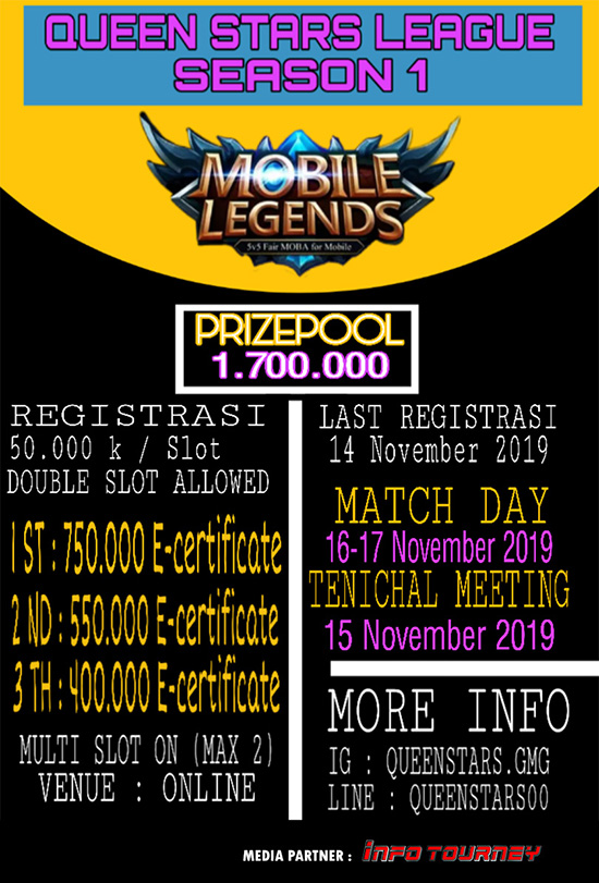 turnamen ml mole mobile legends november 2019 queen stars league season 1 poster