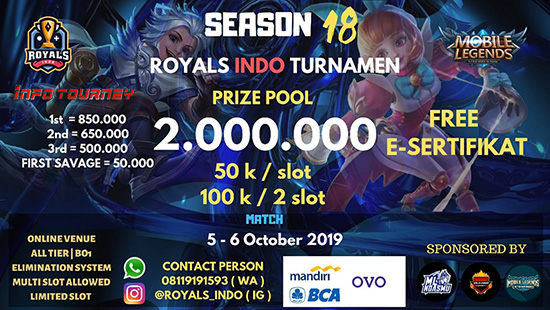 turnamen ml mole mobile legends oktober 2019 royals indo group season 18 logo