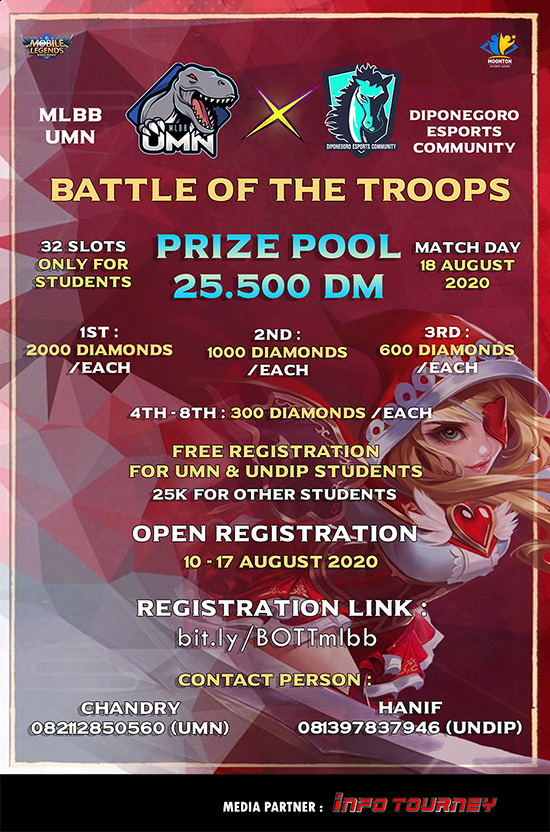 turnamen ml mlbb mole mobile legends agustus 2020 battle of the troops poster