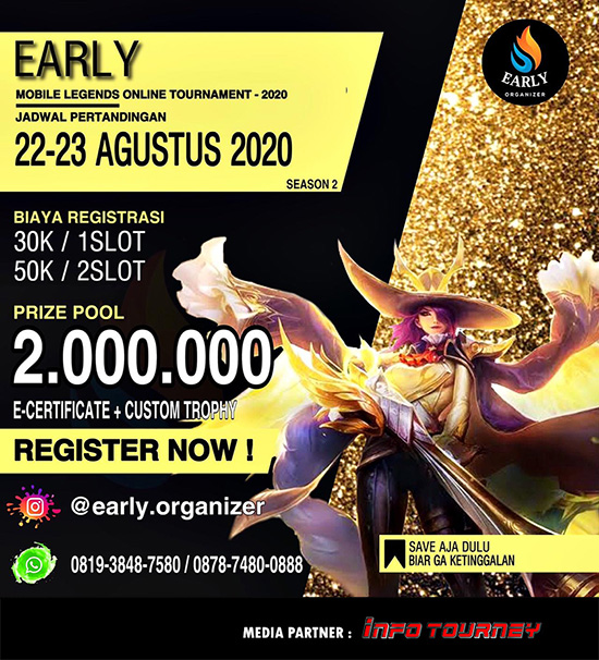 turnamen ml mlbb mole mobile legends agustus 2020 early organizer season 2 poster