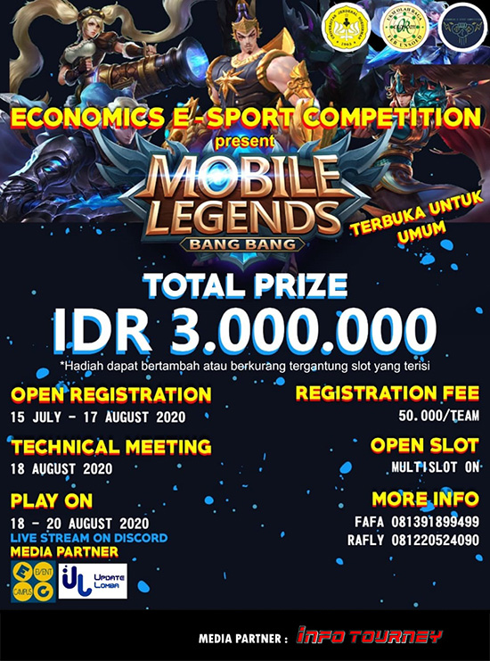turnamen ml mlbb mole mobile legends agustus 2020 economic esport competition poster