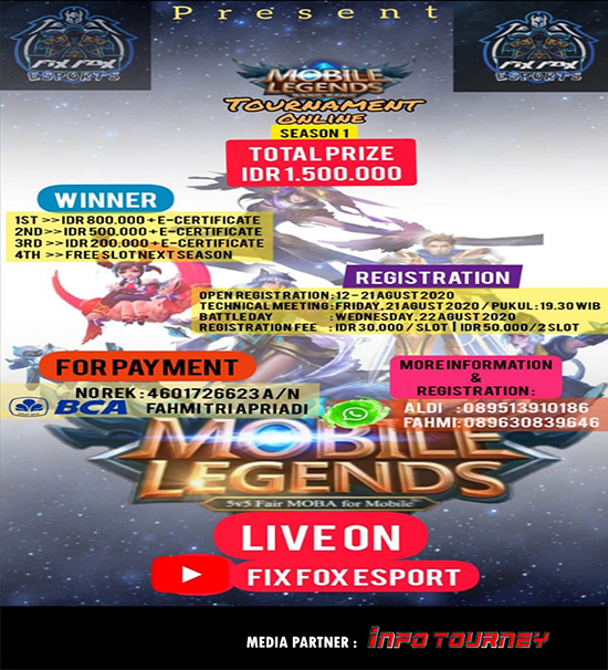 turnamen ml mlbb mole mobile legends agustus 2020 fix fox esports season 1 poster