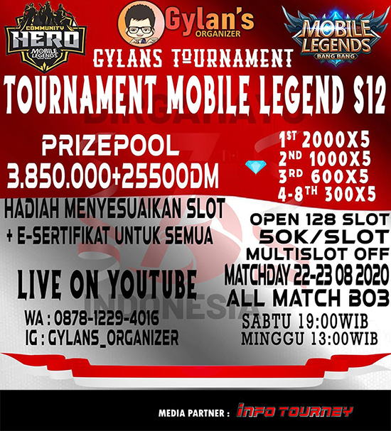 turnamen ml mlbb mole mobile legends agustus 2020 gylans season 12 poster