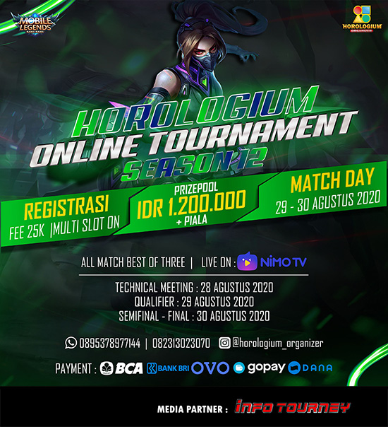 turnamen ml mlbb mole mobile legends agustus 2020 horologium organizer season 12 poster