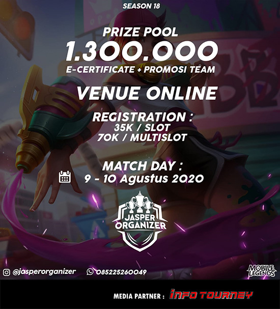 turnamen ml mlbb mole mobile legends agustus 2020 jasper season 18 poster