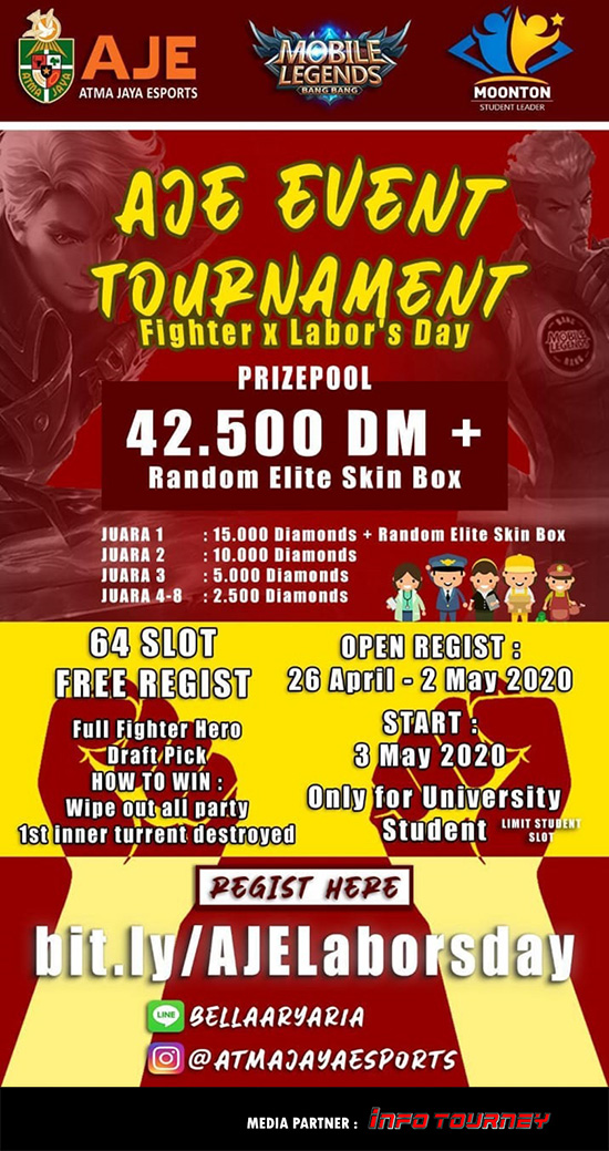turnamen ml mlbb mole mobile legends mei 2020 fighter x labors day poster