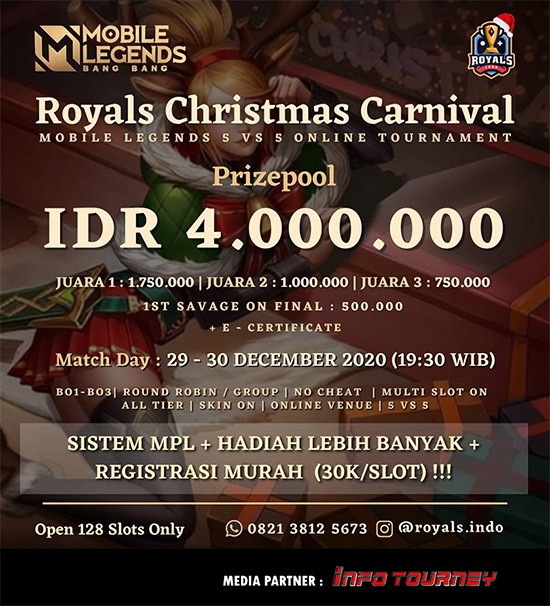 turnamen ml mlbb mole mobile legends desember 2020 royals christmas carnival poster