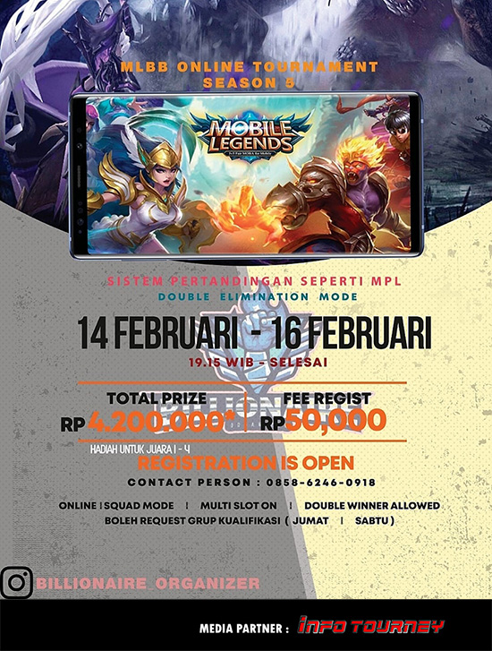 turnamen ml mlbb mole mobile legends februari 2020 billionaire season 5 poster