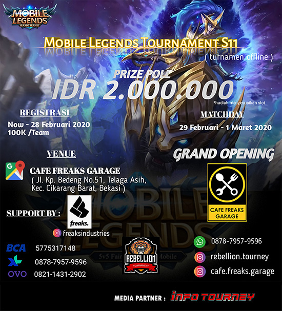 turnamen ml mlbb mole mobile legends februari 2020 cafe freaks garage poster