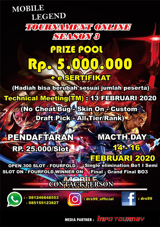 turnamen ml mlbb mole mobile legends februari 2020 drs99 season 3 poster