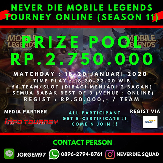turnamen ml mlbb mole mobile legends januari 2020 never die squad season 11 poster