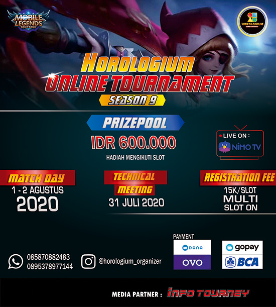 turnamen ml mlbb mole mobile legends agustus 2020 horologium season 9 poster