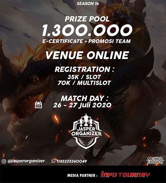 turnamen ml mlbb mole mobile legends juli 2020 jasper season 16 poster
