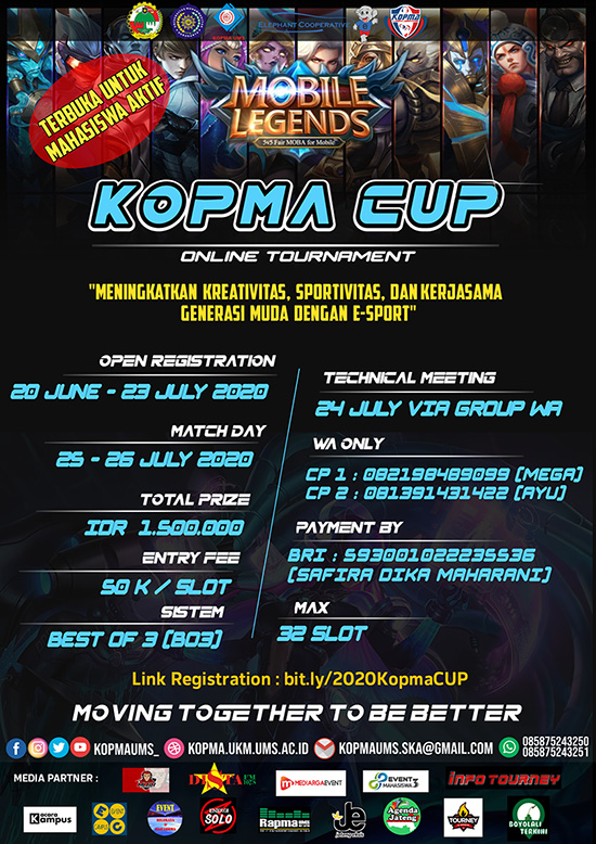 turnamen ml mlbb mole mobile legends juli 2020 kopma cup poster