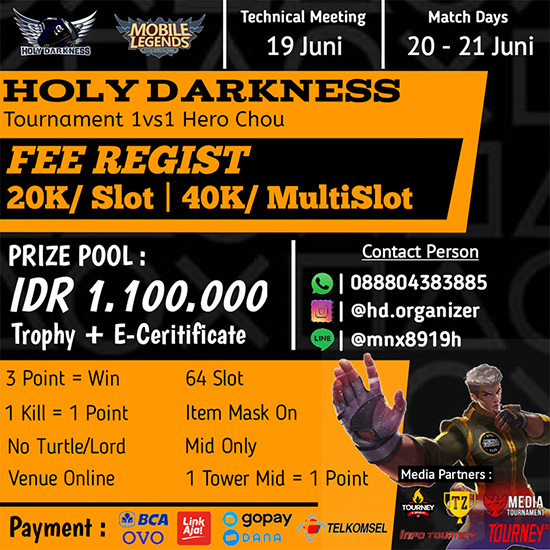 turnamen ml mlbb mole mobile legends juni 2020 holy darkness 1 vs 1 chou poster