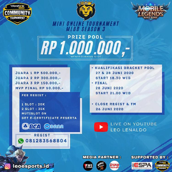 turnamen ml mlbb mole mobile legends juni 2020 leo mini season 3 poster