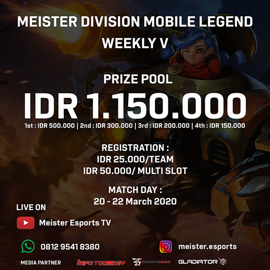 turnamen ml mlbb mole mobile legends maret 2020 meister division weekly 5 poster