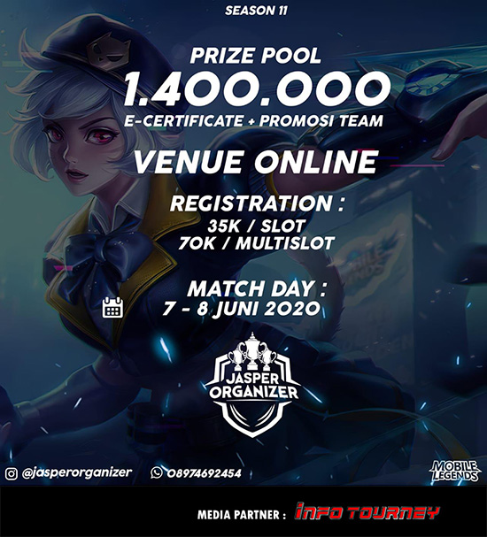 turnamen ml mlbb mole mobile legends juni 2020 jasper organizer season 11 poster