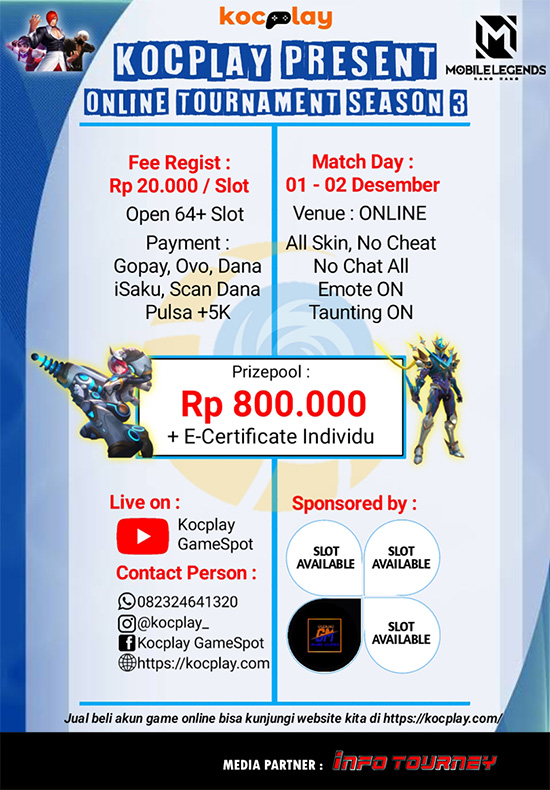 turnamen ml mlbb mole mobile legends desember 2020 kocplay season 3 poster