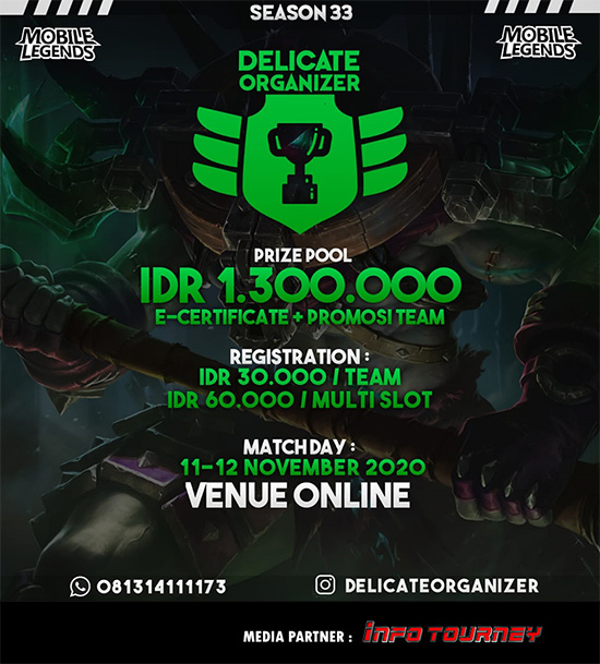 turnamen ml mlbb mole mobile legends november 2020 delicate organizer season 33 poster