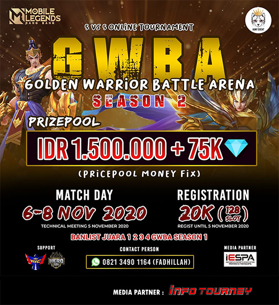 turnamen ml mlbb mole mobile legends november 2020 golden warrior battle arena season 2 poster