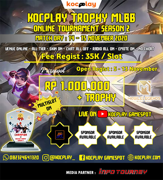 turnamen ml mlbb mole mobile legends november 2020 kocplay trophy season 2 poster