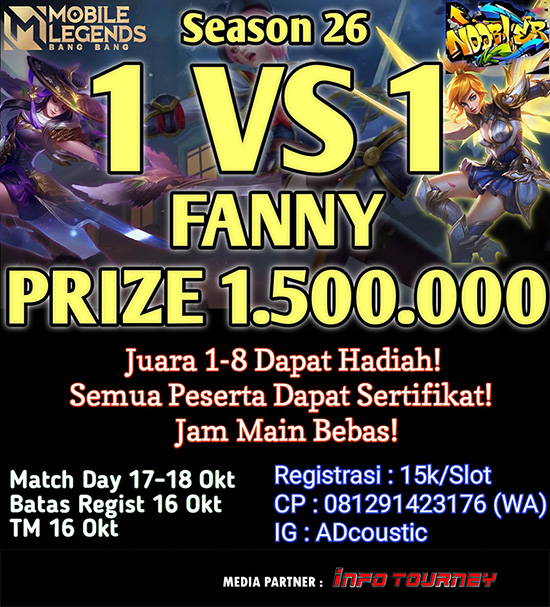 turnamen ml mlbb mole mobile legends oktober 2020 noobler season 26 1vs1 fanny poster