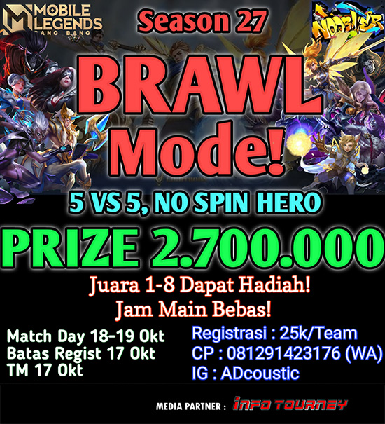 turnamen ml mlbb mole mobile legends oktober 2020 noobler season 27 brawl mode poster