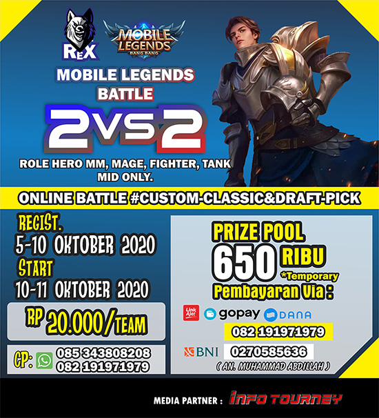 turnamen ml mlbb mole mobile legends oktober 2020 rex battle 2vs2 poster