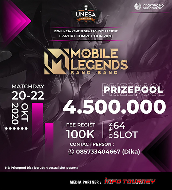 turnamen ml mlbb mole mobile legends oktober 2020 unesa esports 2020 poster