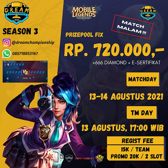 turnamen ml mlbb mole mobile legends agustus 2021 dream championship season 3 poster