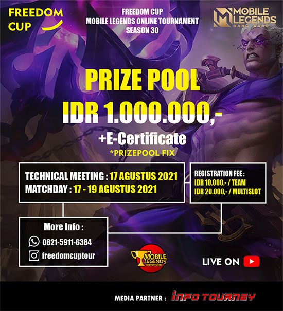 turnamen ml mlbb mole mobile legends agustus 2021 freedom cup season 30 poster