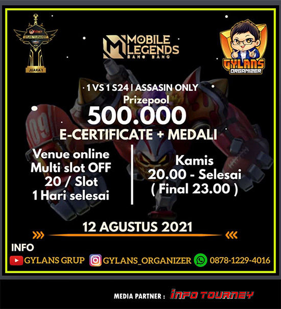 turnamen ml mlbb mole mobile legends agustus 2021 gylans 1vs1 season 24 poster 1