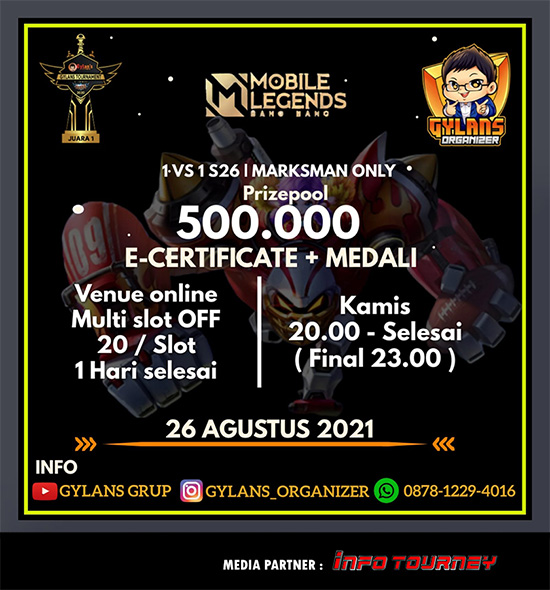 turnamen ml mlbb mole mobile legends agustus 2021 gylans 1vs1 season 26 poster