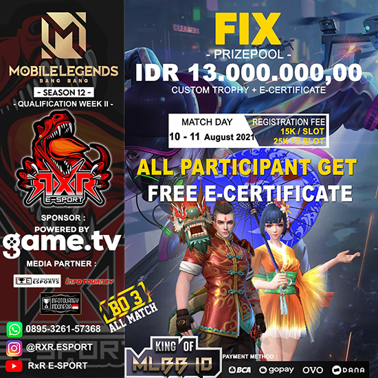 turnamen ml mlbb mole mobile legends agustus 2021 king of mlbb x rxr esport season 12 week 2 1 poster