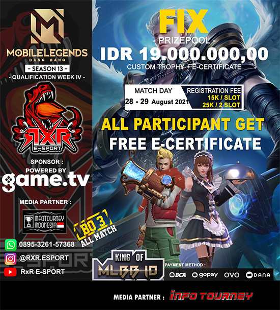 turnamen ml mlbb mole mobile legends agustus 2021 king of mlbb x rxr esport season 13 week 4 poster