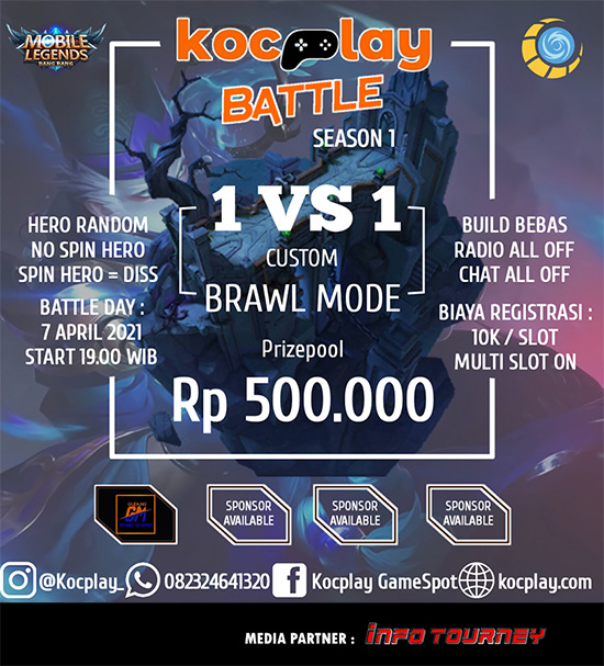 turnamen ml mlbb mole mobile legends april 2021 kocplay 1vs1 brawl season 1 poster