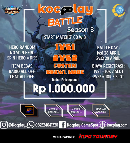 turnamen ml mlbb mole mobile legends april 2021 kocplay battle season 3 poster