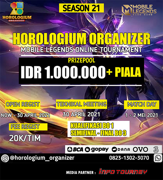 turnamen ml mlbb mole mobile legends mei 2021 horologium organizer season 21 poster