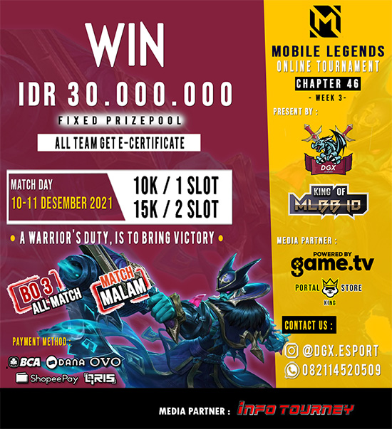 turnamen ml mlbb mole mobile legends desember 2021 dgx esport x king of mlbb 46 week 3 poster