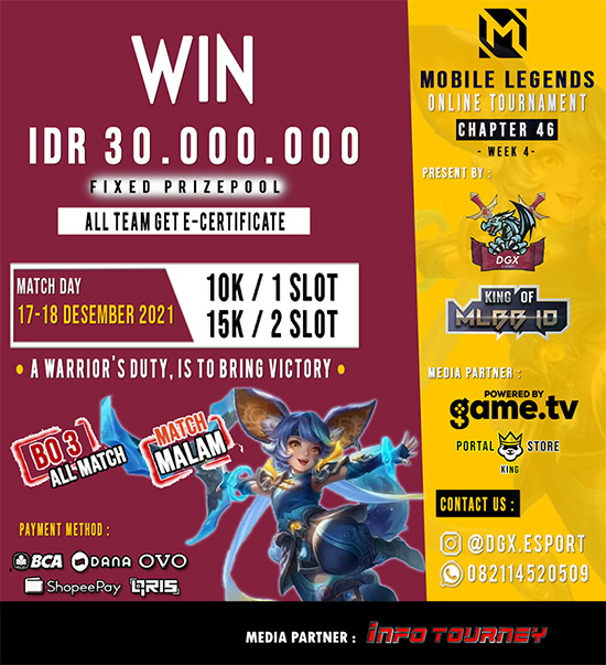 turnamen ml mlbb mole mobile legends desember 2021 dgx esport x king of mlbb 46 week 4 poster