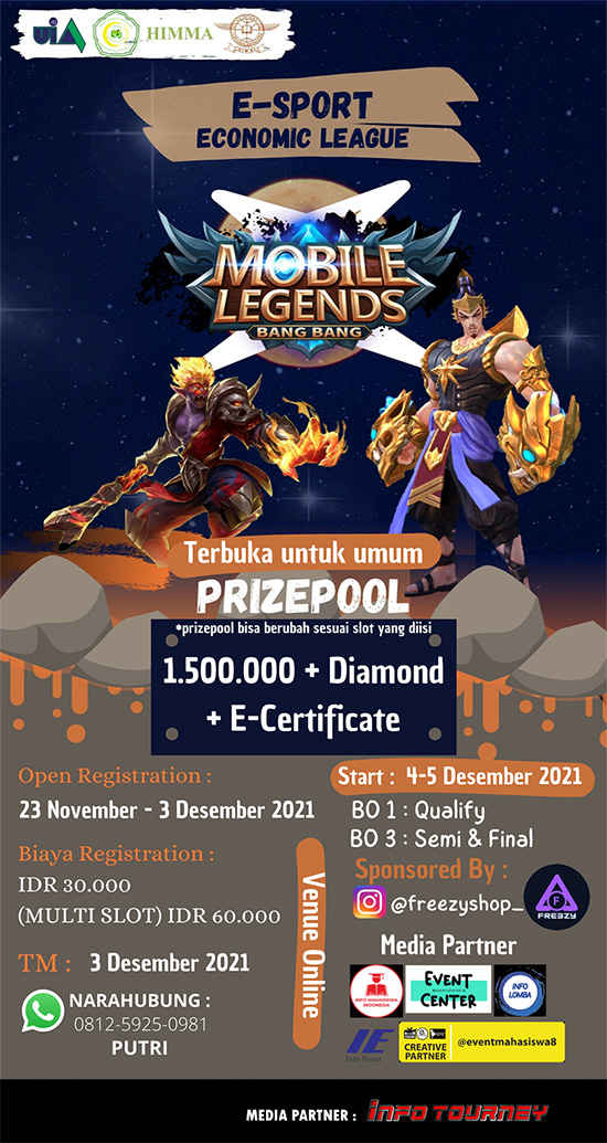 turnamen ml mlbb mole mobile legends desember 2021 e sport economic league poster