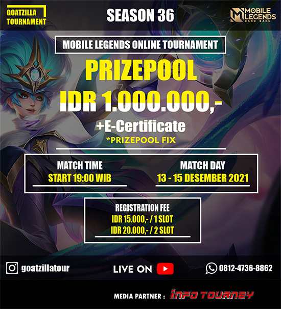 turnamen ml mlbb mole mobile legends desember 2021 goatzilla season 36 poster