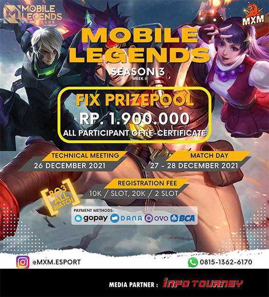 turnamen ml mlbb mole mobile legends desember 2021 mxm esport season 3 week 2 poster