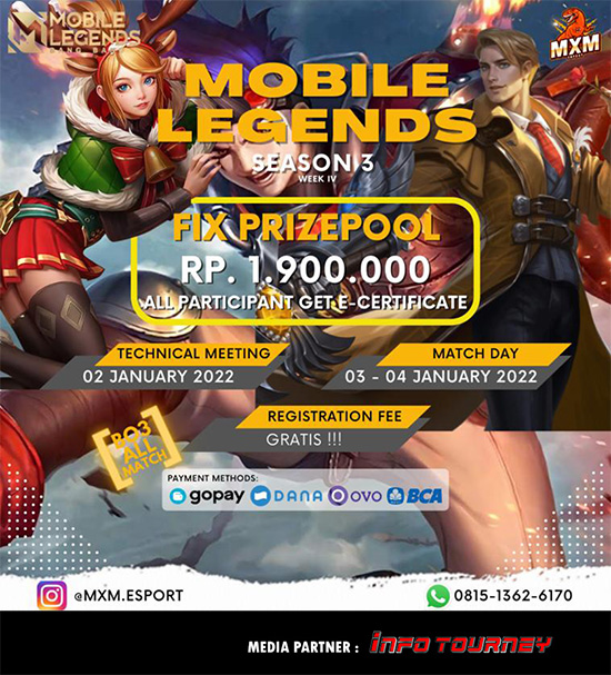 turnamen ml mlbb mole mobile legends januari 2022 mxm esport season 3 week 4 poster