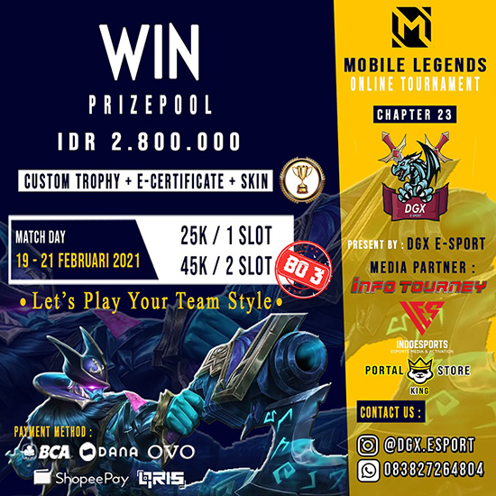 turnamen ml mlbb mole mobile legends februari 2021 dgx esport chapter 23 poster