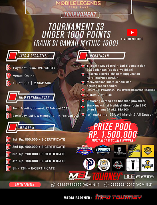 turnamen ml mlbb mole mobile legends februari 2021 dominus organizer season 3 poster