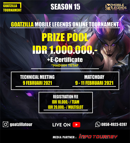 turnamen ml mlbb mole mobile legends februari 2021 goatzilla season 15 poster